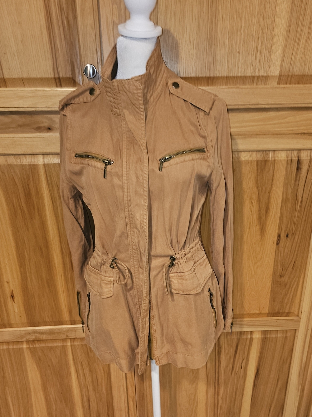 Trixxi Camel Tan Utility Jacket with Drawstring Waist